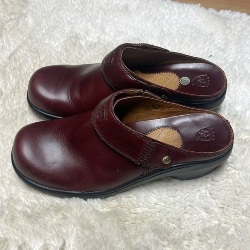 ARIAT SANTA CRUZ 93807 BROWN / RED LEATHER PLATFORM MULES SLIDES CLOG SLIP ON 7